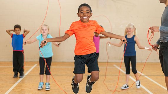 A child skipping.